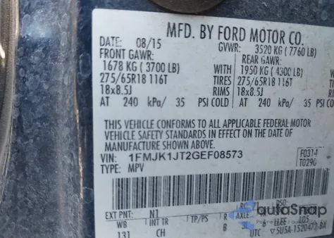 2016 Ford Expedition El Xlt z USA, uszkodzony, nr VIN 1FMJK1JT2GEF08573